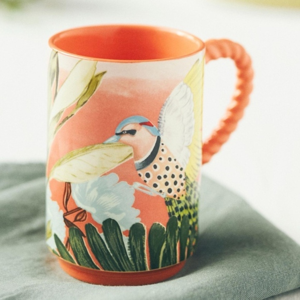 NWT Anthropologie Pluma  Pink  Bird Mug
